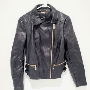 a.n.a. Womens Black Faux Leather Biker Jacket Size M